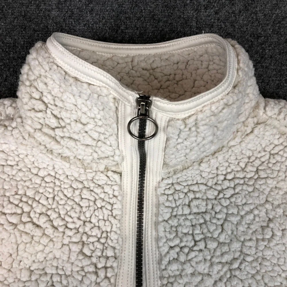 Cozy Sherpa Pullover Fleece Jacket‎ White Cream Size S Pockets Quarter Zip